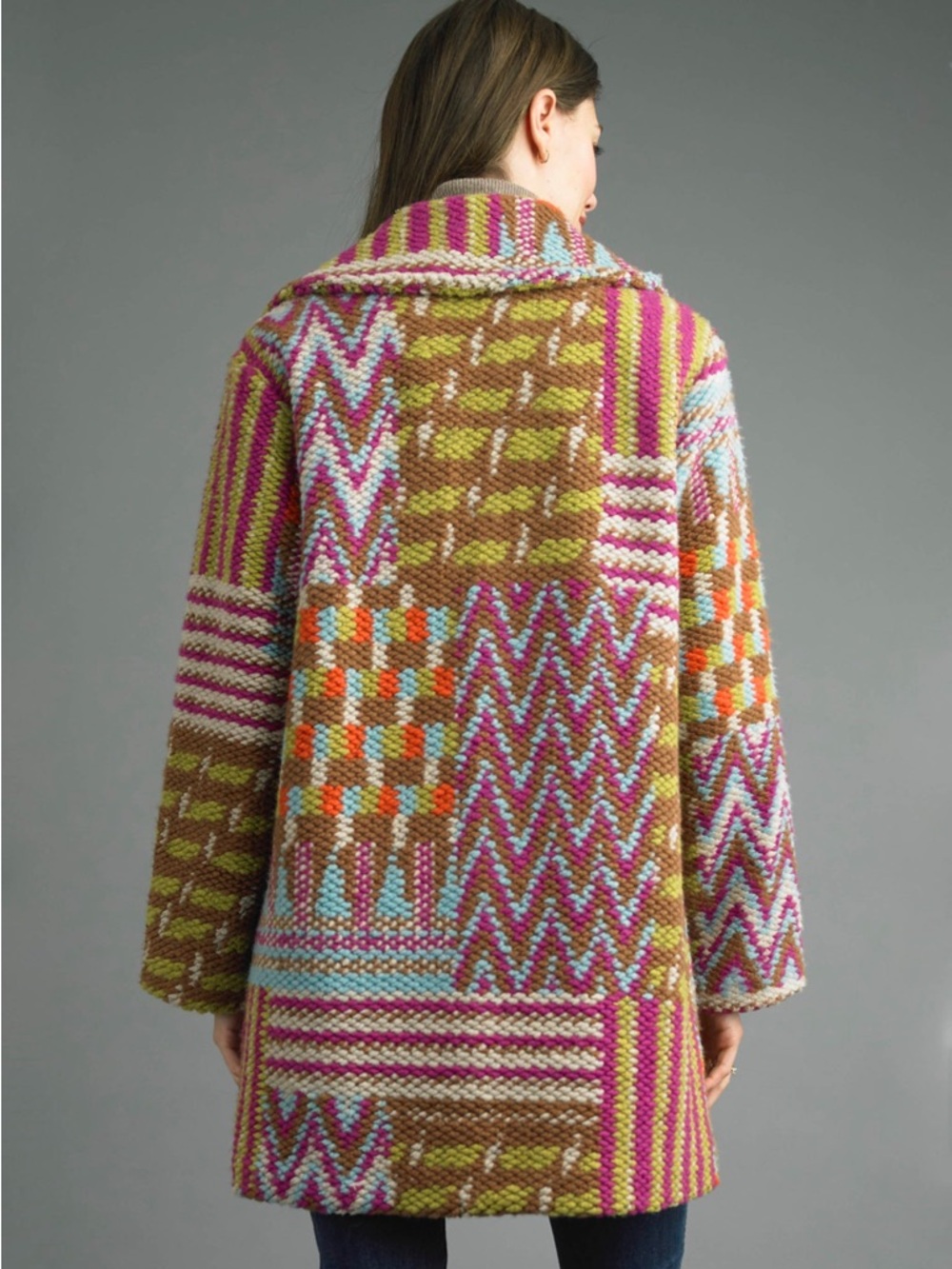 Tempo Paris Chunky Knit Boucle Coat Multi Color Fuchsia Size M/L - Picture 2 of 15